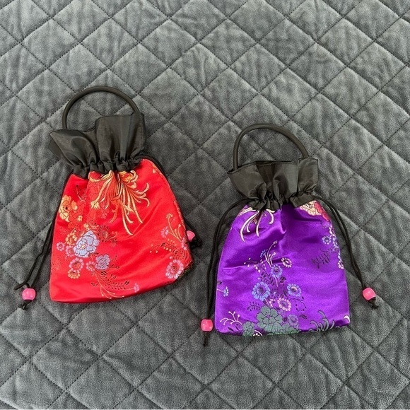 Handbags - Japanese Mini Bag Purse Chinese Inspired Brocade Satin Floral Handbags Pouch B9